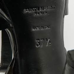 Pre Owned Saint Laurent Tribute Size 37.5 Blue Patent Leather Ankle Strap Sandals