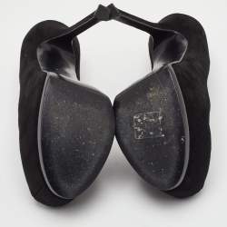 Pre Owned حذاء كعب عالي سان لوران تريب تو نعال سميك شامواه أسود مقاس 37.5