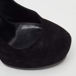 Pre Owned حذاء كعب عالي سان لوران تريب تو نعال سميك شامواه أسود مقاس 37.5