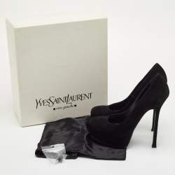 Pre Owned حذاء كعب عالي سان لوران تريب تو نعال سميك شامواه أسود مقاس 37.5