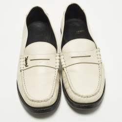Pre Owned Saint Laurent Size 38 Cream Leather Loafers