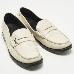 Pre Owned Saint Laurent Size 38 Cream Leather Loafers