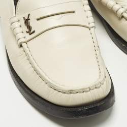 Pre Owned Saint Laurent Size 38 Cream Leather Loafers