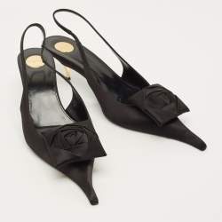 Pre Owned Saint Laurent  Dakota 50 Size 40.5 Black Satin Slingback Pumps