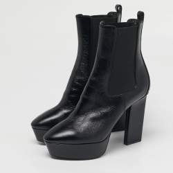 Pre Owned Saint Laurent Size 37.5 Black Leather Vika  Platform Ankle Length Boots
