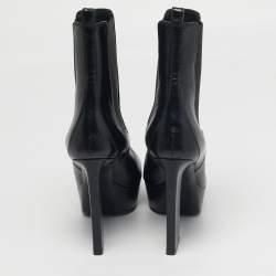 Pre Owned Saint Laurent Size 37.5 Black Leather Vika  Platform Ankle Length Boots
