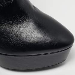 Pre Owned Saint Laurent Size 37.5 Black Leather Vika  Platform Ankle Length Boots