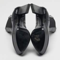 Pre Owned Saint Laurent Size 37.5 Black Leather Vika  Platform Ankle Length Boots