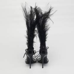 Pre Owned Saint Laurent iris Size 39 Black Feather and Leather Sandals