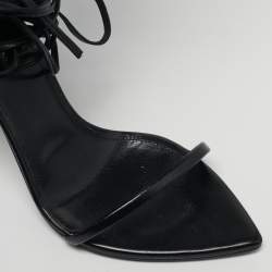 Pre Owned Saint Laurent iris Size 39 Black Feather and Leather Sandals