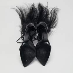 Pre Owned Saint Laurent iris Size 39 Black Feather and Leather Sandals
