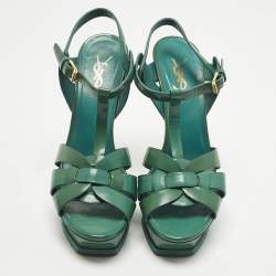 مملوكة مسبقًا Saint Laurent Tribute Size 37 Green Patent Leather Ankle Strap Sandals
