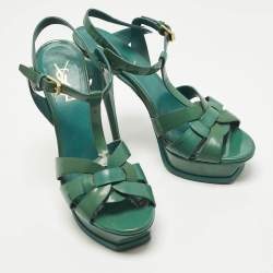 مملوكة مسبقًا Saint Laurent Tribute Size 37 Green Patent Leather Ankle Strap Sandals