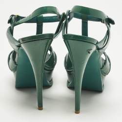 مملوكة مسبقًا Saint Laurent Tribute Size 37 Green Patent Leather Ankle Strap Sandals