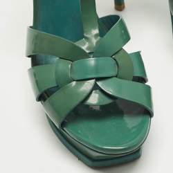 مملوكة مسبقًا Saint Laurent Tribute Size 37 Green Patent Leather Ankle Strap Sandals