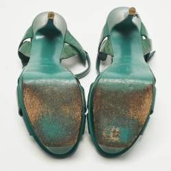 مملوكة مسبقًا Saint Laurent Tribute Size 37 Green Patent Leather Ankle Strap Sandals
