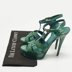 مملوكة مسبقًا Saint Laurent Tribute Size 37 Green Patent Leather Ankle Strap Sandals