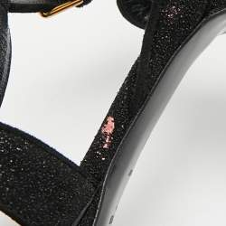 Pre Owned صندل سان لوران تريبوت سويد أسود نسيج سير كاحل مقاس 38