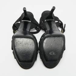 Pre Owned صندل سان لوران تريبوت سويد أسود نسيج سير كاحل مقاس 38