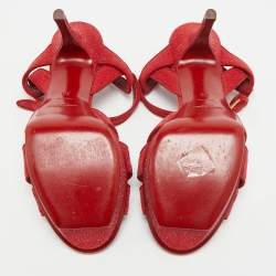 مملوكة مسبقًا صندل سان لوران باريس نعل سمي تريبوت جلد نقش ثعبان أسود/ أحمر مقاس 38 