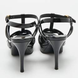 مملوكة مسبقًا Saint Laurent Tribute Size 38.5 Black Patent Leather Ankle Strap Sandals