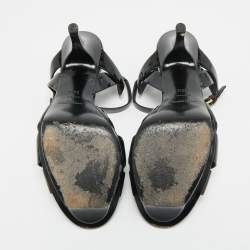 مملوكة مسبقًا Saint Laurent Tribute Size 38.5 Black Patent Leather Ankle Strap Sandals