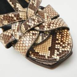 Pre Owned Saint Laurent Tribute Size 39 Dark Brown/Beige Python Leather Ankle Strap Sandals