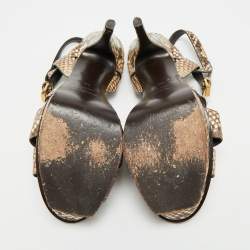 Pre Owned Saint Laurent Tribute Size 39 Dark Brown/Beige Python Leather Ankle Strap Sandals