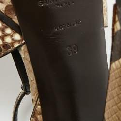 Pre Owned Saint Laurent Tribute Size 39 Dark Brown/Beige Python Leather Ankle Strap Sandals