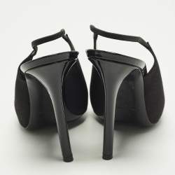 Pre Owned حذاء كعب عالي سان لوران باريس رافين ساتان أسود ورباط خلفي مقاس 39