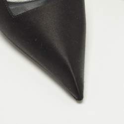 Pre Owned حذاء كعب عالي سان لوران باريس رافين ساتان أسود ورباط خلفي مقاس 39