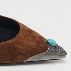 Pre Owned حذاء كعب عالي سان لوران باريس سويدي بني فاتح مقدمة مدببة مقاس 39