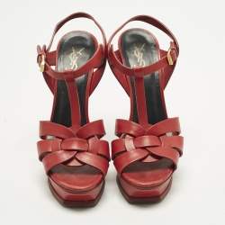 Pre Owned Saint Laurent Tribute Size 39 Red Leather Ankle Strap Sandals