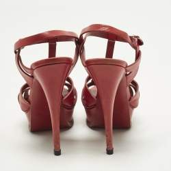 Pre Owned Saint Laurent Tribute Size 39 Red Leather Ankle Strap Sandals