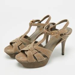 مملوكة مسبقًا Saint Laurent Tribute Size 38 Grey Texture Suede Platform Sandals