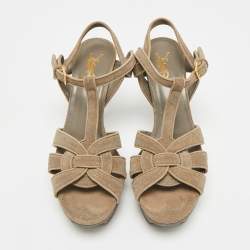 مملوكة مسبقًا Saint Laurent Tribute Size 38 Grey Texture Suede Platform Sandals