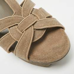 مملوكة مسبقًا Saint Laurent Tribute Size 38 Grey Texture Suede Platform Sandals