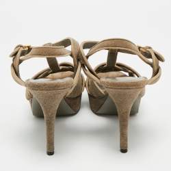 مملوكة مسبقًا Saint Laurent Tribute Size 38 Grey Texture Suede Platform Sandals