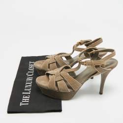 مملوكة مسبقًا Saint Laurent Tribute Size 38 Grey Texture Suede Platform Sandals
