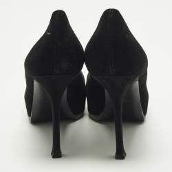 Pre Owned Saint Laurent Tribtoo Size 38 Black Patent Leather and Suede Platform Pumps