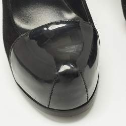 Pre Owned Saint Laurent Tribtoo Size 38 Black Patent Leather and Suede Platform Pumps