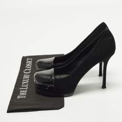 Pre Owned Saint Laurent Tribtoo Size 38 Black Patent Leather and Suede Platform Pumps