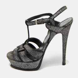 Pre Owned Saint Laurent  Tribute Size 39 Black/Silver Glitter Suede Platform Sandals