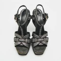 Pre Owned Saint Laurent  Tribute Size 39 Black/Silver Glitter Suede Platform Sandals