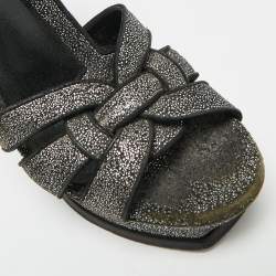 Pre Owned Saint Laurent  Tribute Size 39 Black/Silver Glitter Suede Platform Sandals