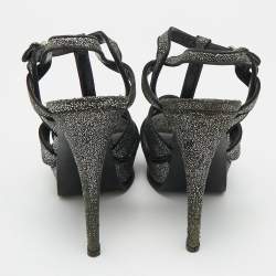 Pre Owned Saint Laurent  Tribute Size 39 Black/Silver Glitter Suede Platform Sandals