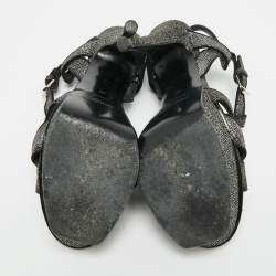 Pre Owned Saint Laurent  Tribute Size 39 Black/Silver Glitter Suede Platform Sandals