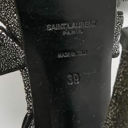 Pre Owned Saint Laurent  Tribute Size 39 Black/Silver Glitter Suede Platform Sandals
