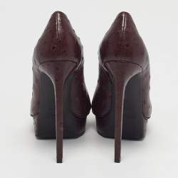 Pre Owned Saint Laurent Tribtoo Size 38 Brown Ostrich Leather Platform Pumps