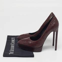 Pre Owned Saint Laurent Tribtoo Size 38 Brown Ostrich Leather Platform Pumps